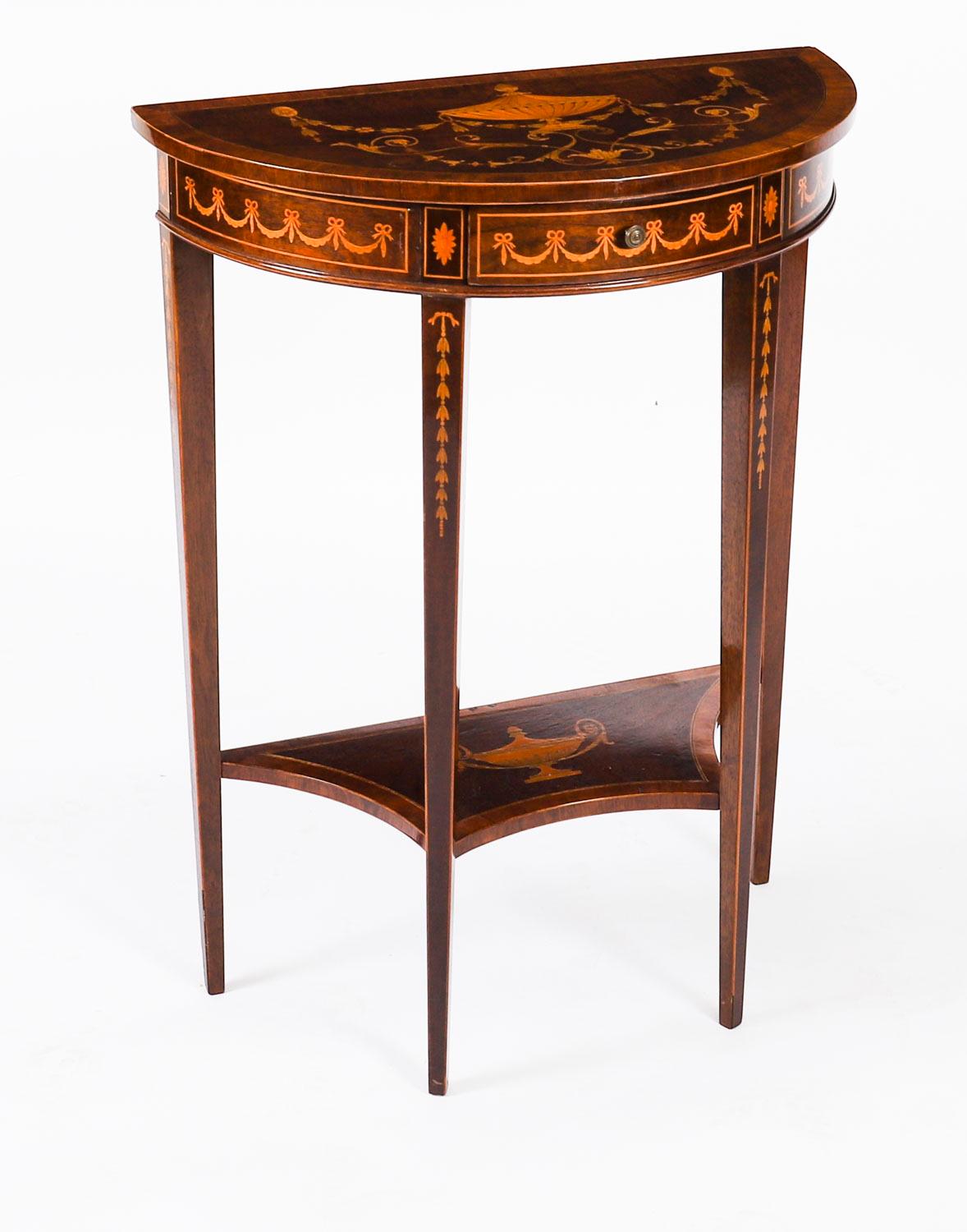 Antique Pair Marquetry Demi Lune Console Tables Edwards & Roberts 19th Century in vendita 1
