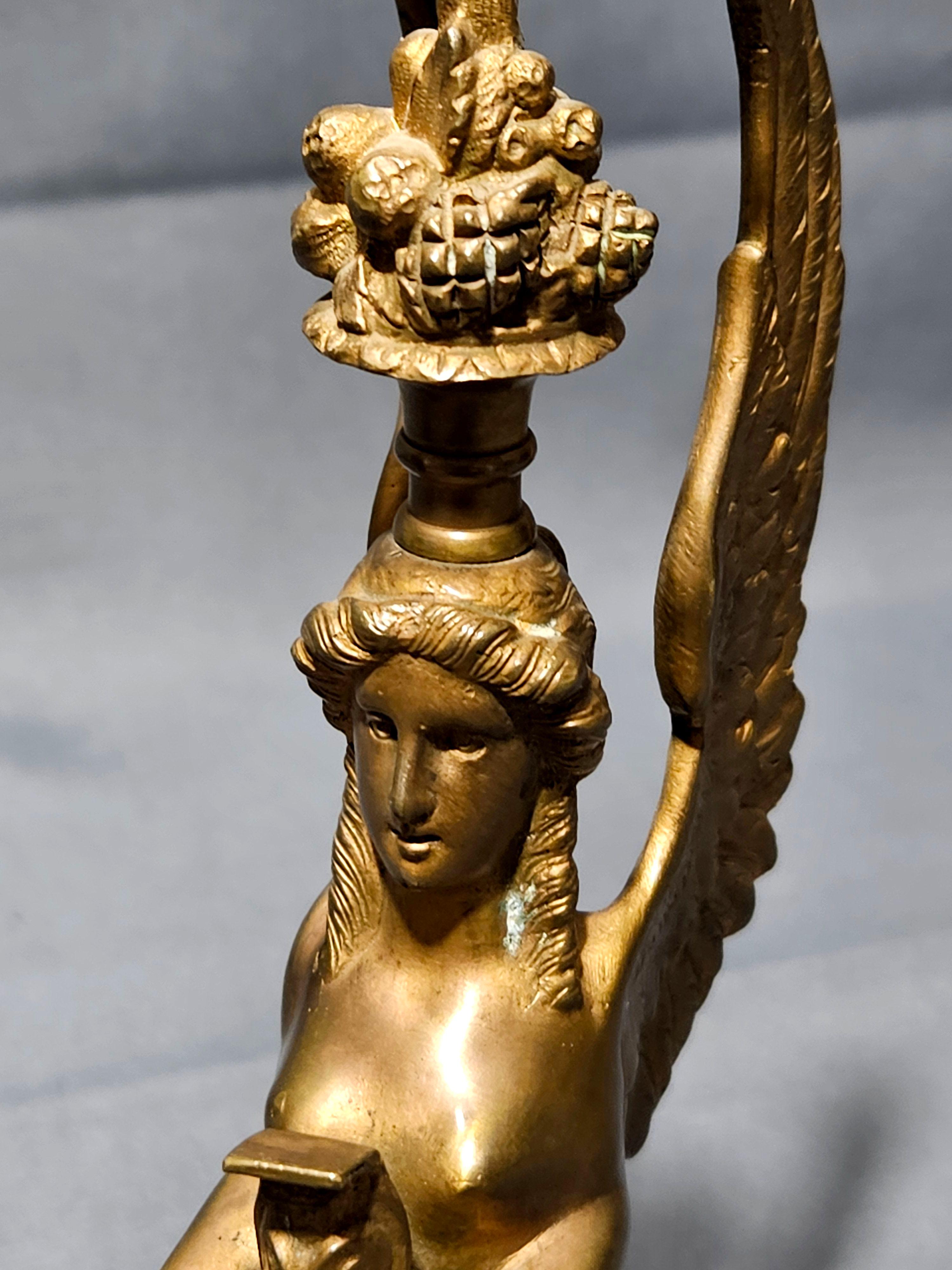 Antique Pair Matching Solid Gilt Bronze Female Winged Griffins Sphinx For Sale 4