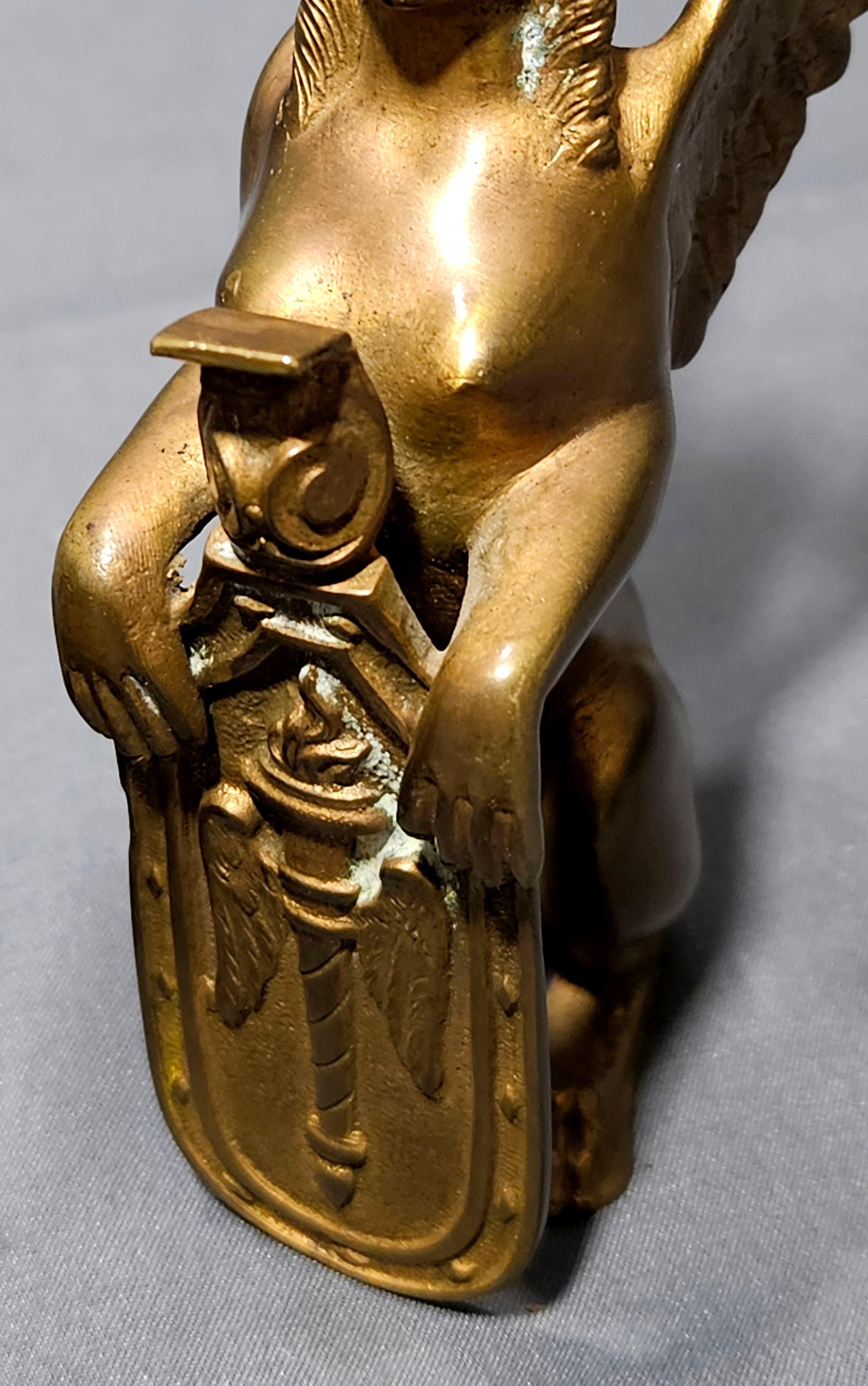 Antique Pair Matching Solid Gilt Bronze Female Winged Griffins Sphinx For Sale 5
