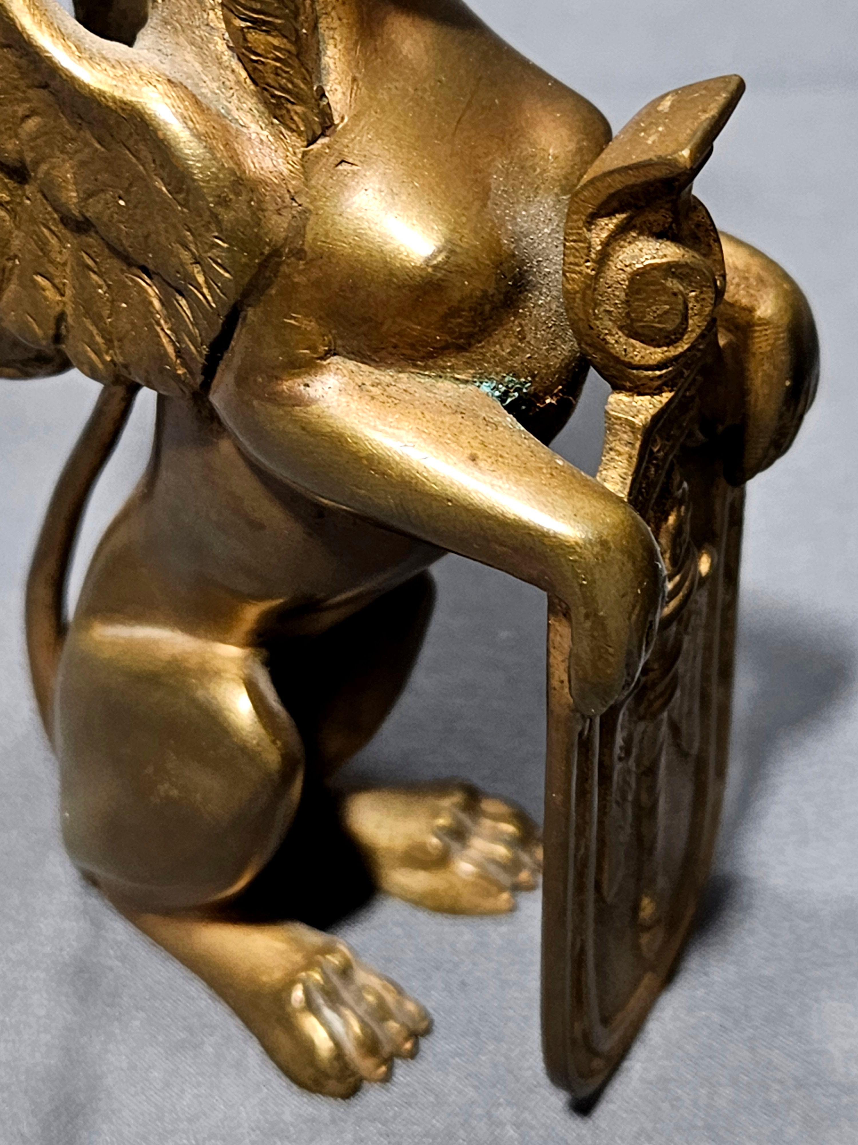 Antique Pair Matching Solid Gilt Bronze Female Winged Griffins Sphinx For Sale 6