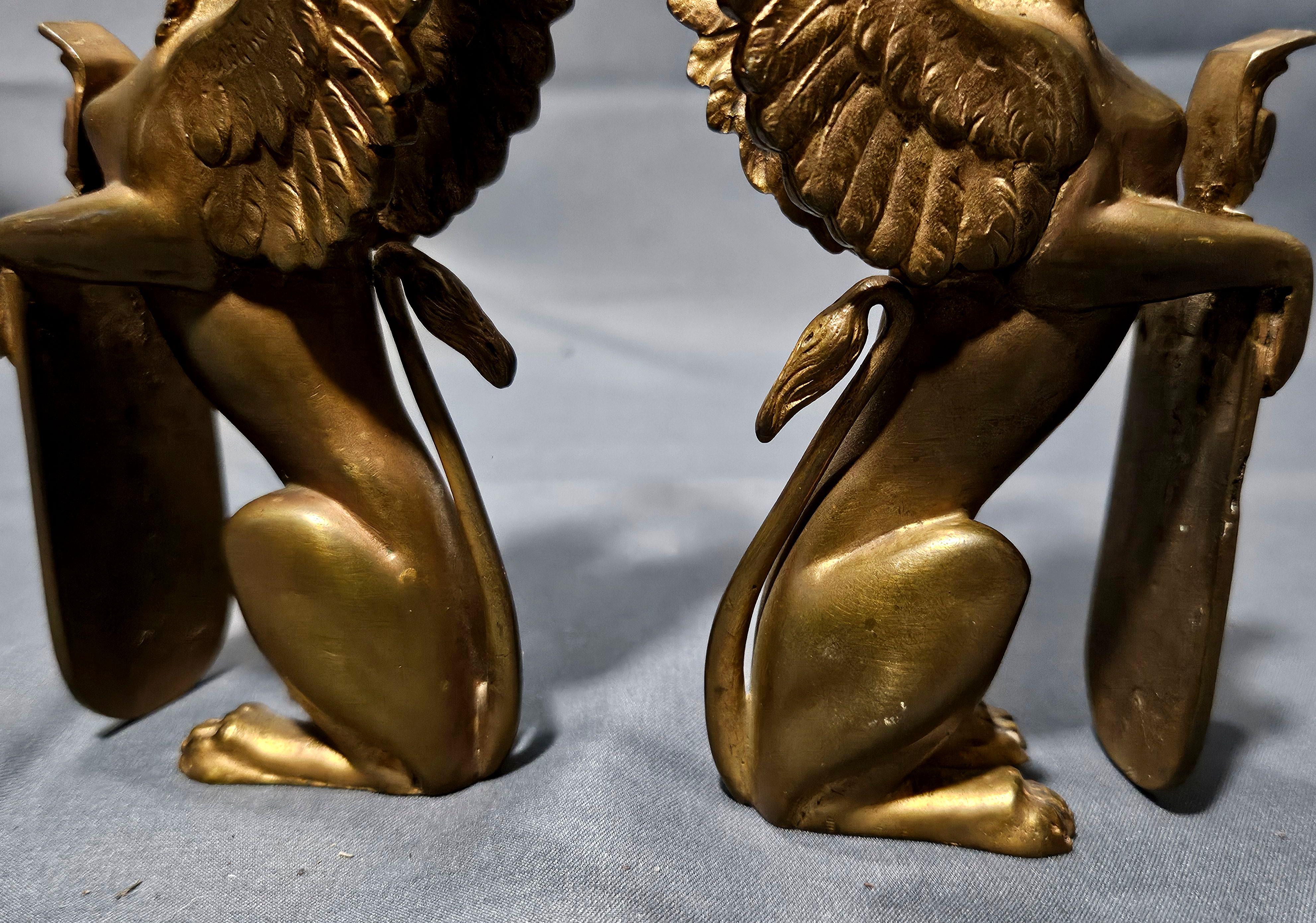 Antique Pair Matching Solid Gilt Bronze Female Winged Griffins Sphinx For Sale 7