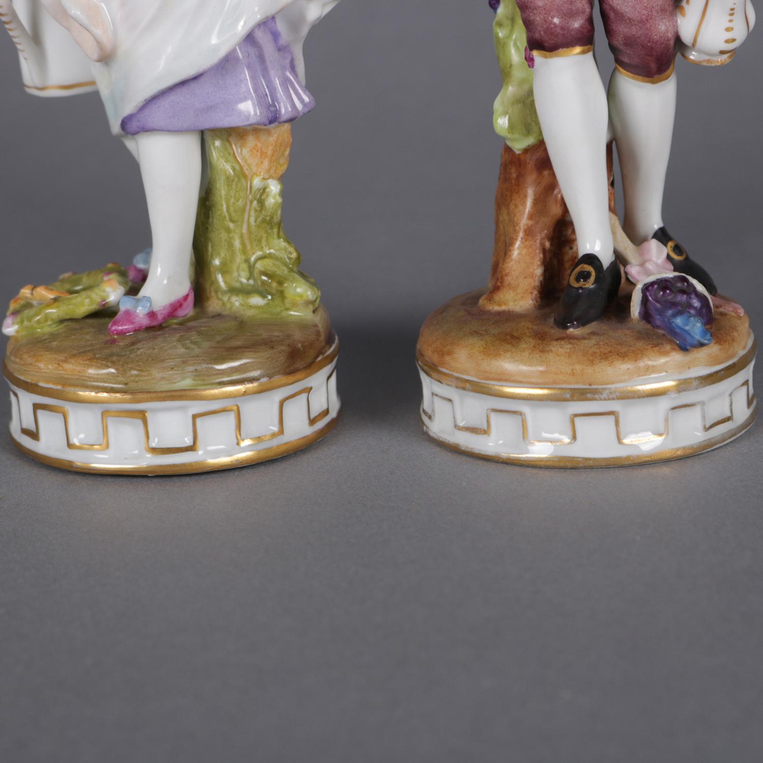 Antique Pair of Meissen Hand Painted and Gilt Porcelain Courting Couple Figures 1