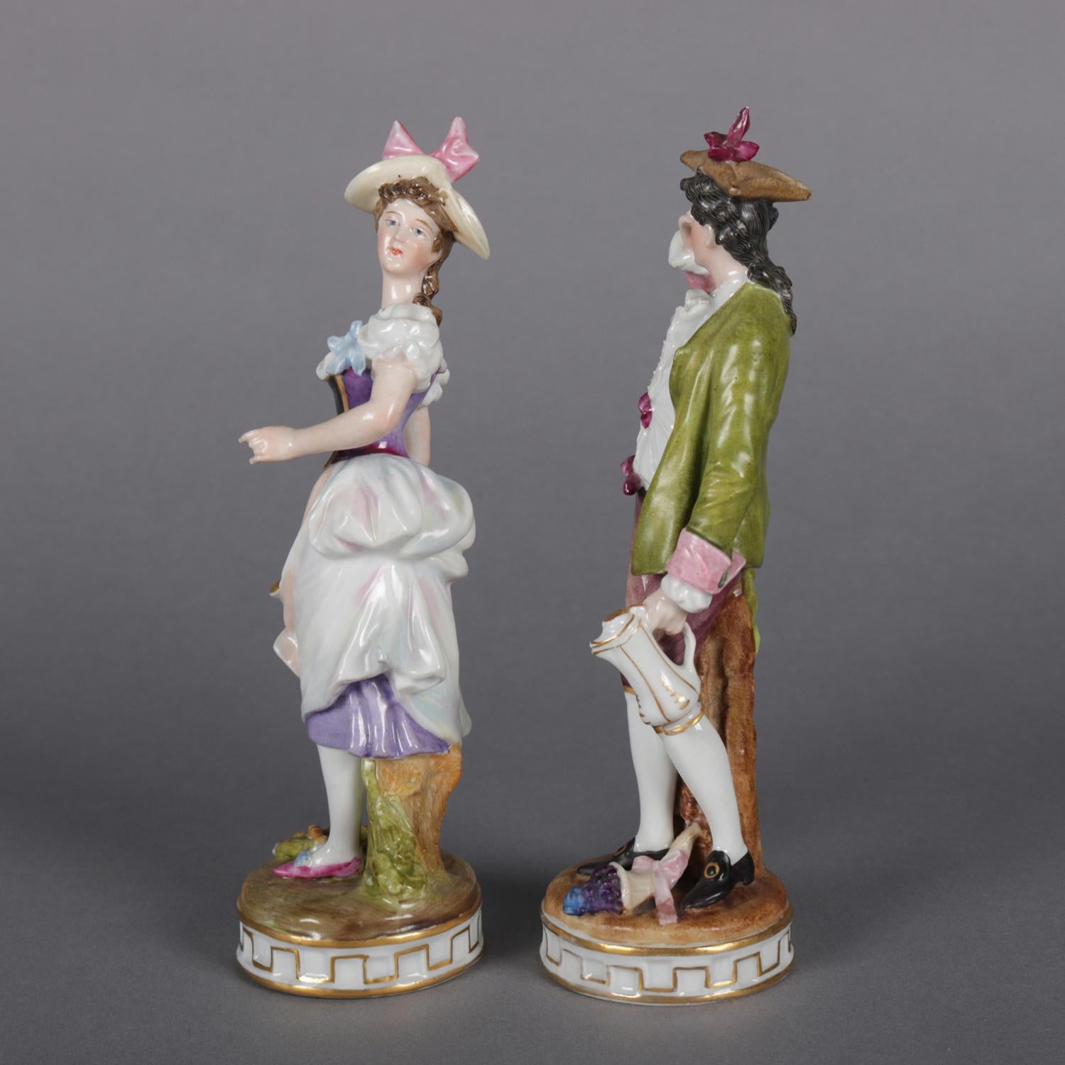 Antique Pair of Meissen Hand Painted and Gilt Porcelain Courting Couple Figures 2