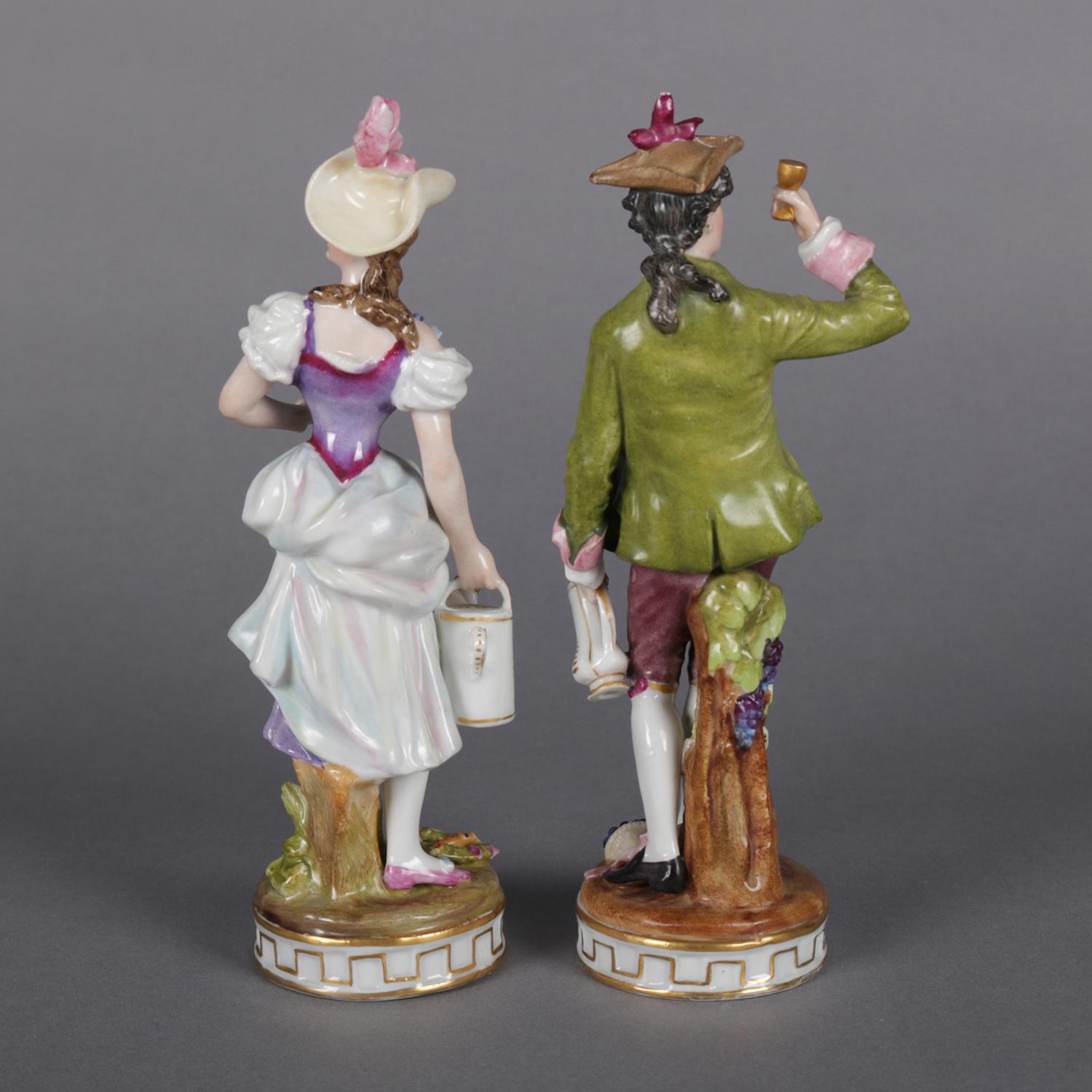 Antique Pair of Meissen Hand Painted and Gilt Porcelain Courting Couple Figures 3