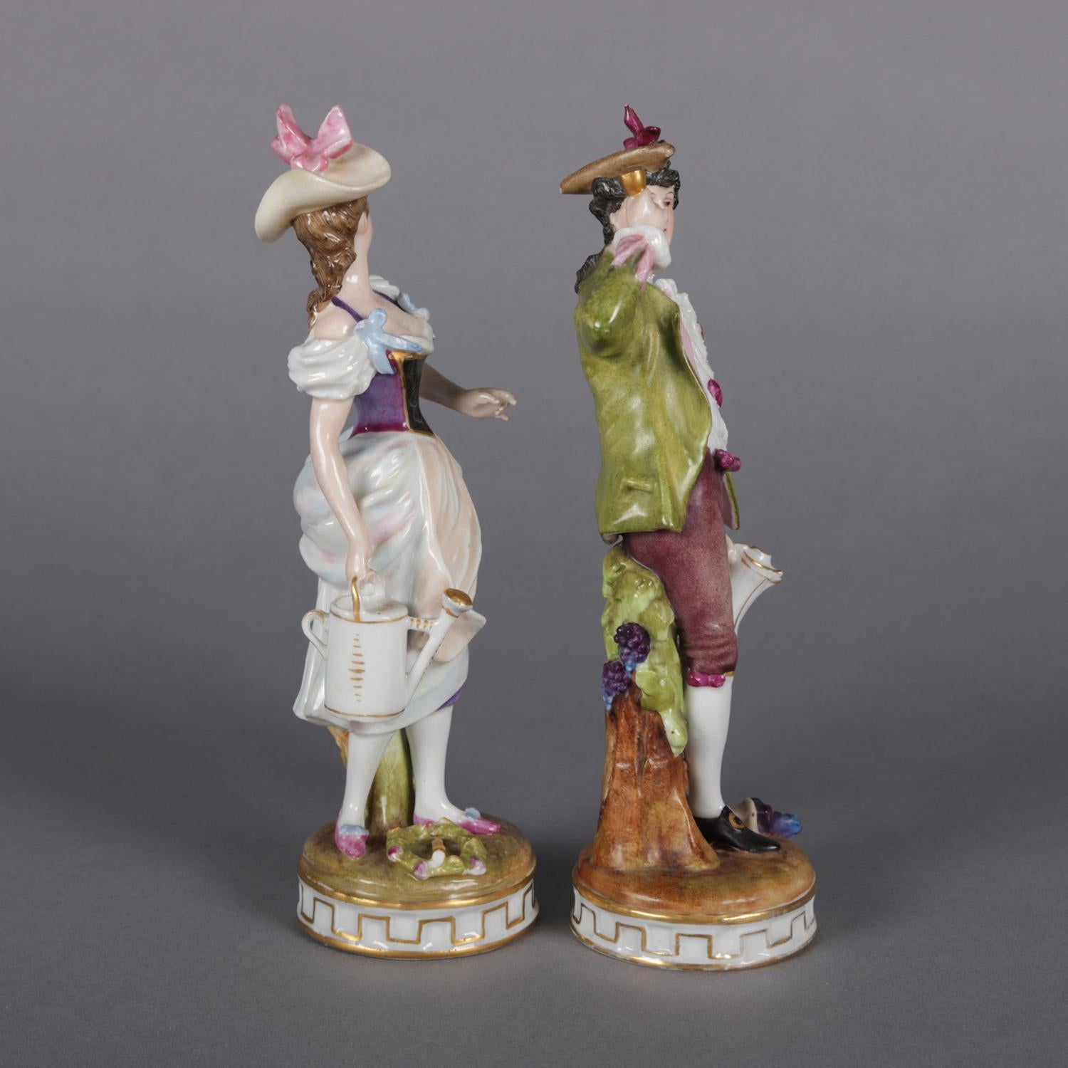 Antique Pair of Meissen Hand Painted and Gilt Porcelain Courting Couple Figures 4