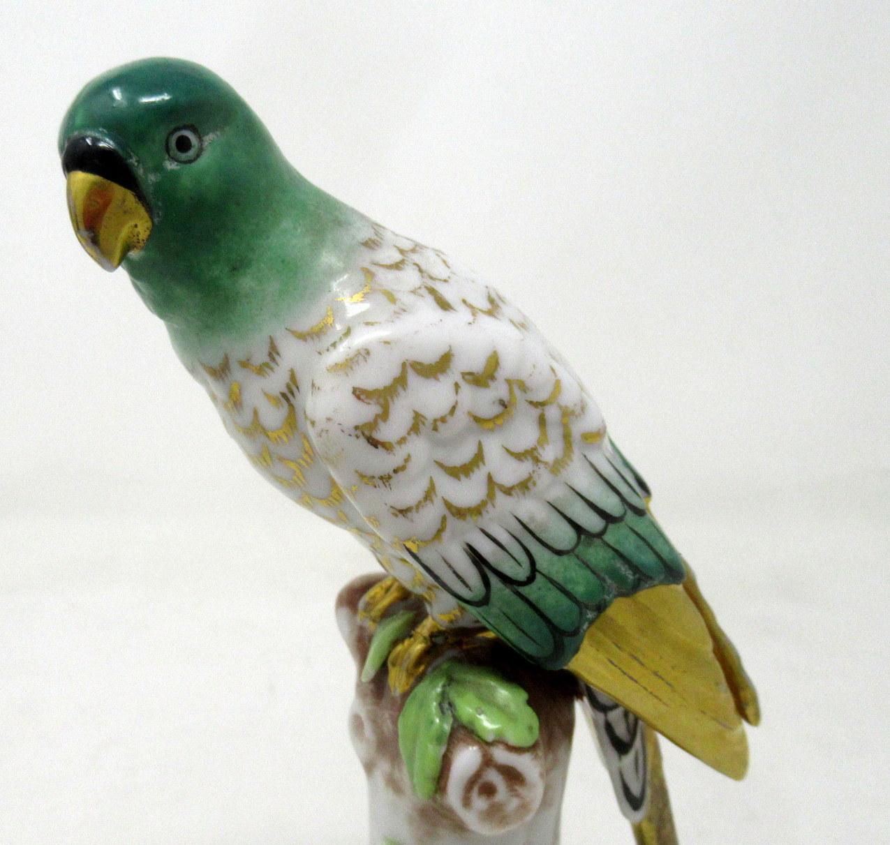 Antique Pair of Meissen Style Continental Parrots Birds Green Gilt, 19th Century 1