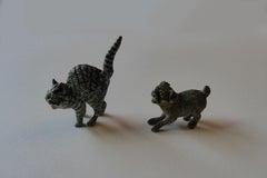 Antique Pair of Miniature Austrian Cold Painted Bronze Cat and Dog, circa 1900
