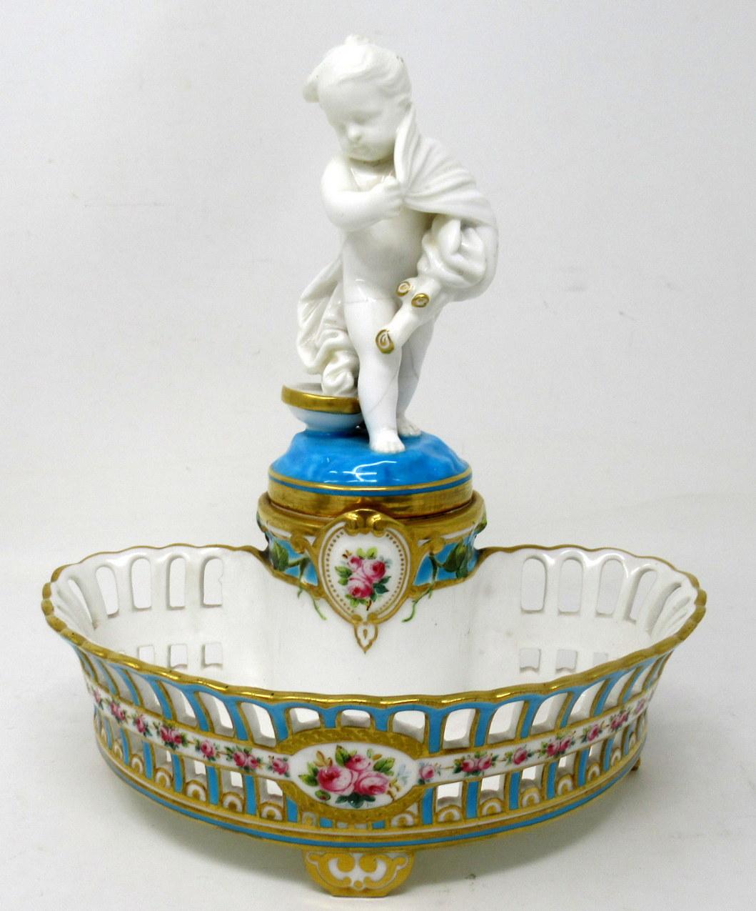 19th Century Antique Pair Minton Staffordshire Porcelain Vases Centerpieces Cherub Turquoise For Sale