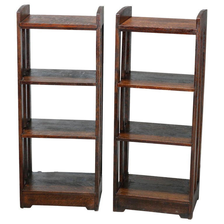 Antique Pair Mission Oak Arts and Crafts Lakeside Crafters Magazine Stands,  c1910 at 1stDibs
