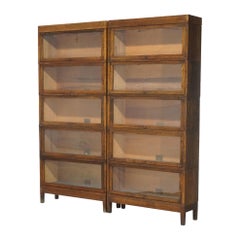 Antiguo par de librerías de barrister Globe Wernicke de roble de la Misión, c. 1910