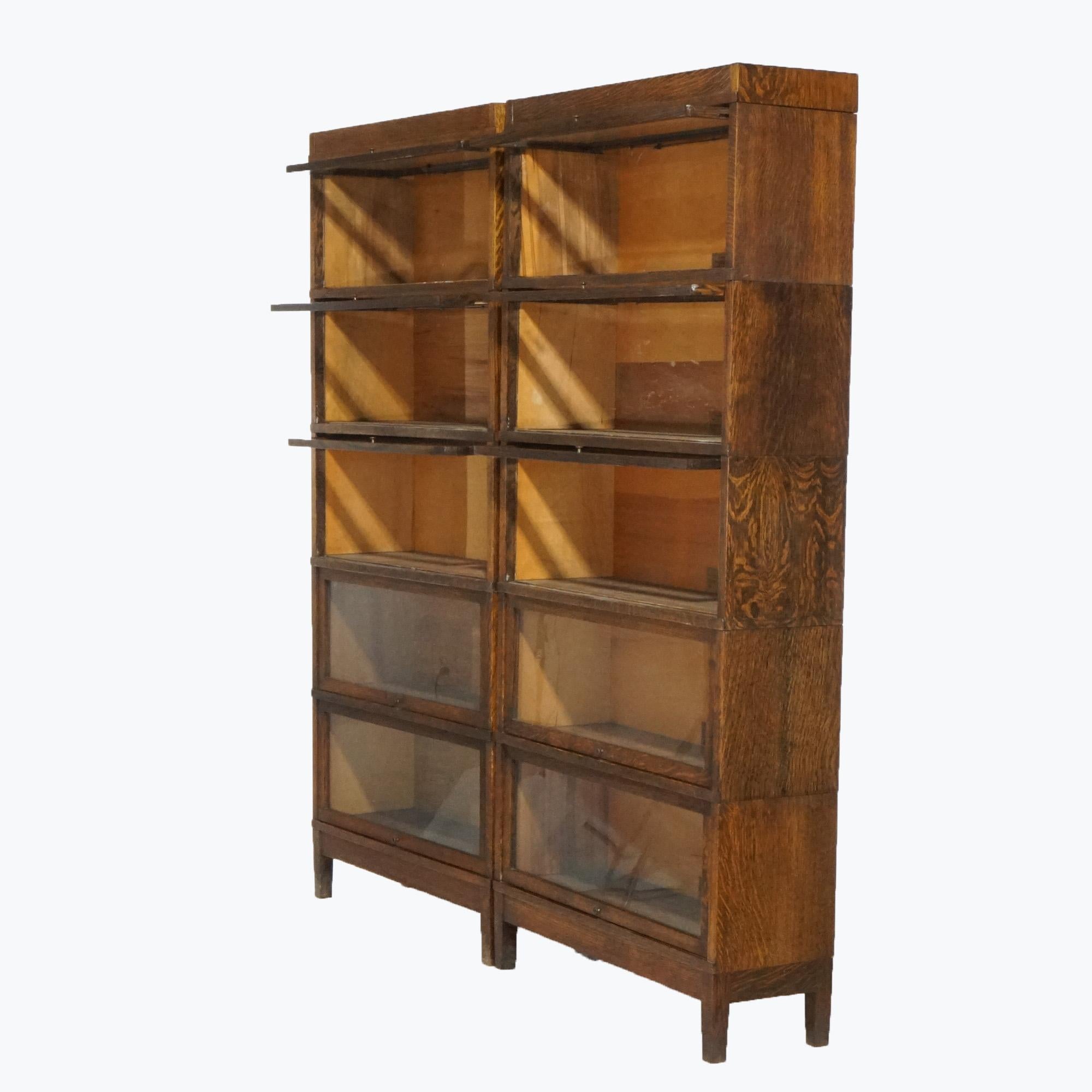 Antique Pair Mission Oak Globe Wernicke Five Stack Barrister Bookcases, C. 1910 In Good Condition In Big Flats, NY