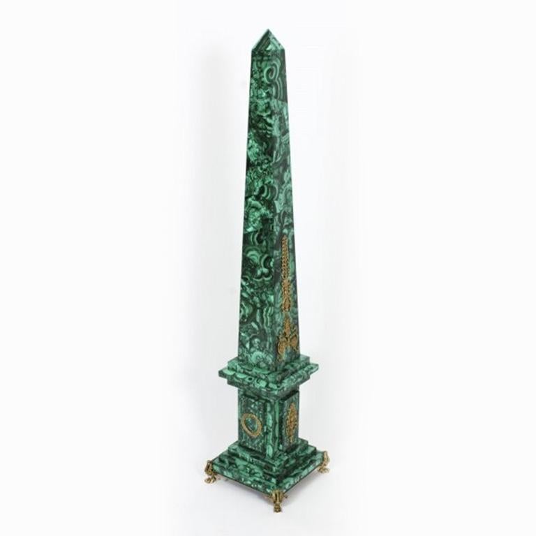 Antique Pair Monumental Ormolu Mounted Malachite Obelisks on Stands, 1920s For Sale 7