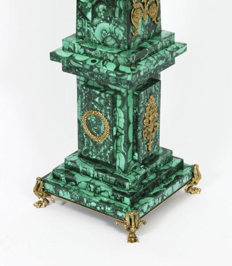 Antique Pair Monumental Ormolu Mounted Malachite Obelisks on Stands, 1920s For Sale 11