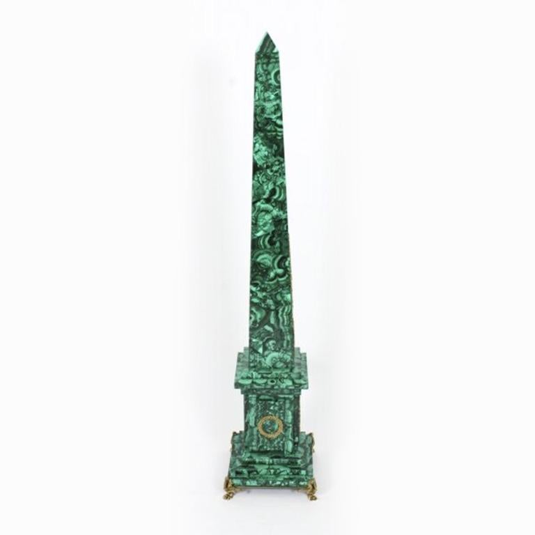 Antique Pair Monumental Ormolu Mounted Malachite Obelisks on Stands, 1920s For Sale 13