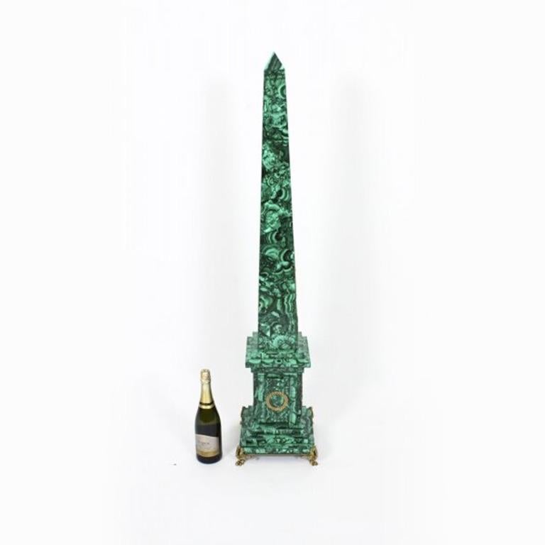 Antique Pair Monumental Ormolu Mounted Malachite Obelisks on Stands, 1920s For Sale 15