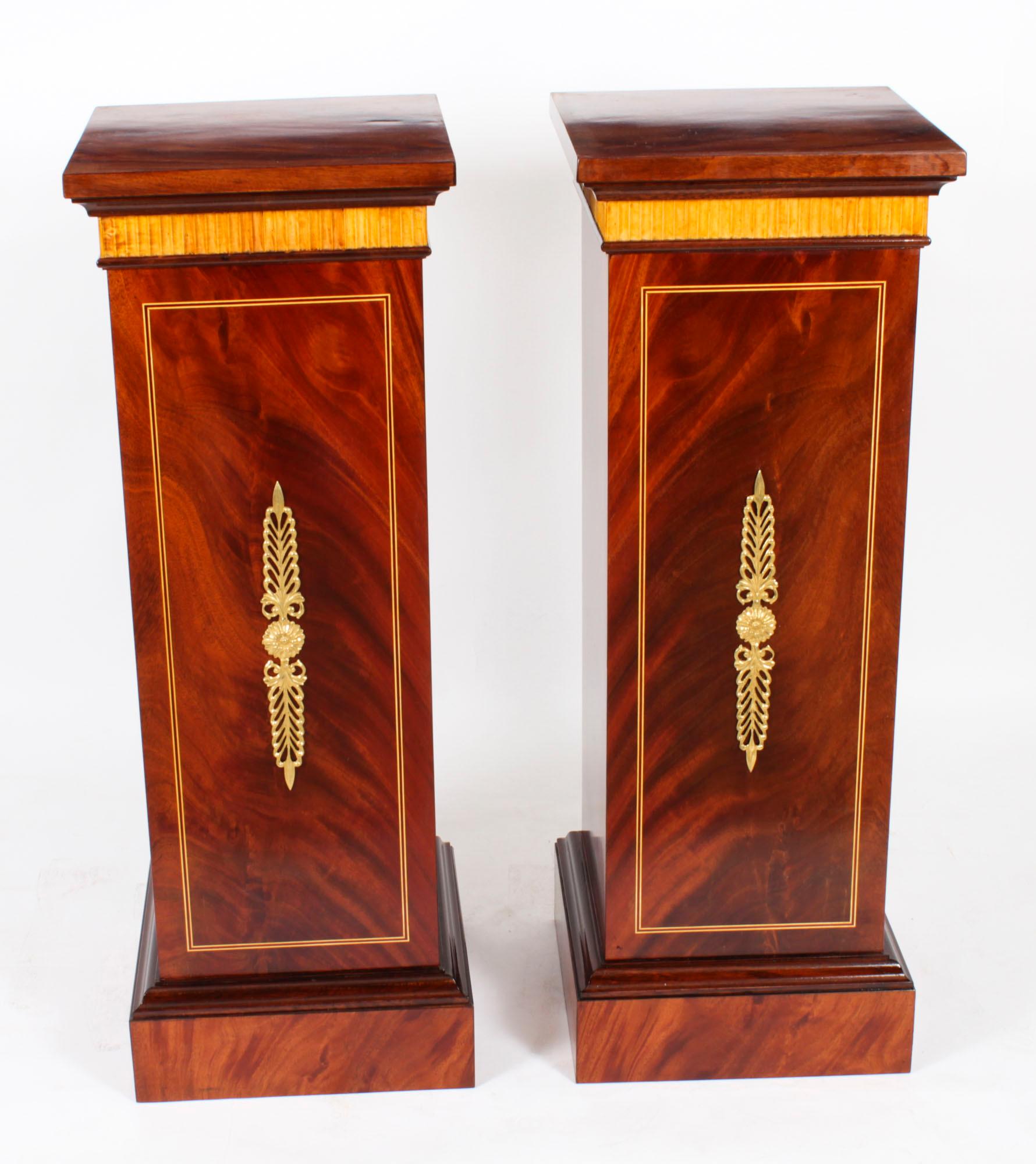 Neoclassical Antique Pair Monumental Ormolu Mounted Malachite Obelisks on Stands, 1920s For Sale