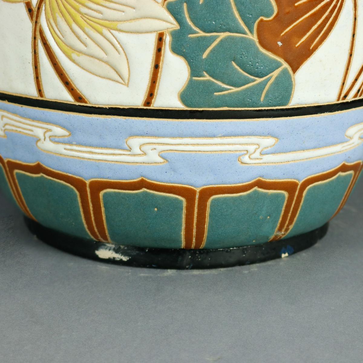 20th Century Antique Pair of Monumental Chinese Enameled and Embossed Ceramic Floor Vases