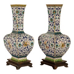 Antique Pair Monumental Chinese Qing Qianlong Period Cloissoné Enamel Vases 1795