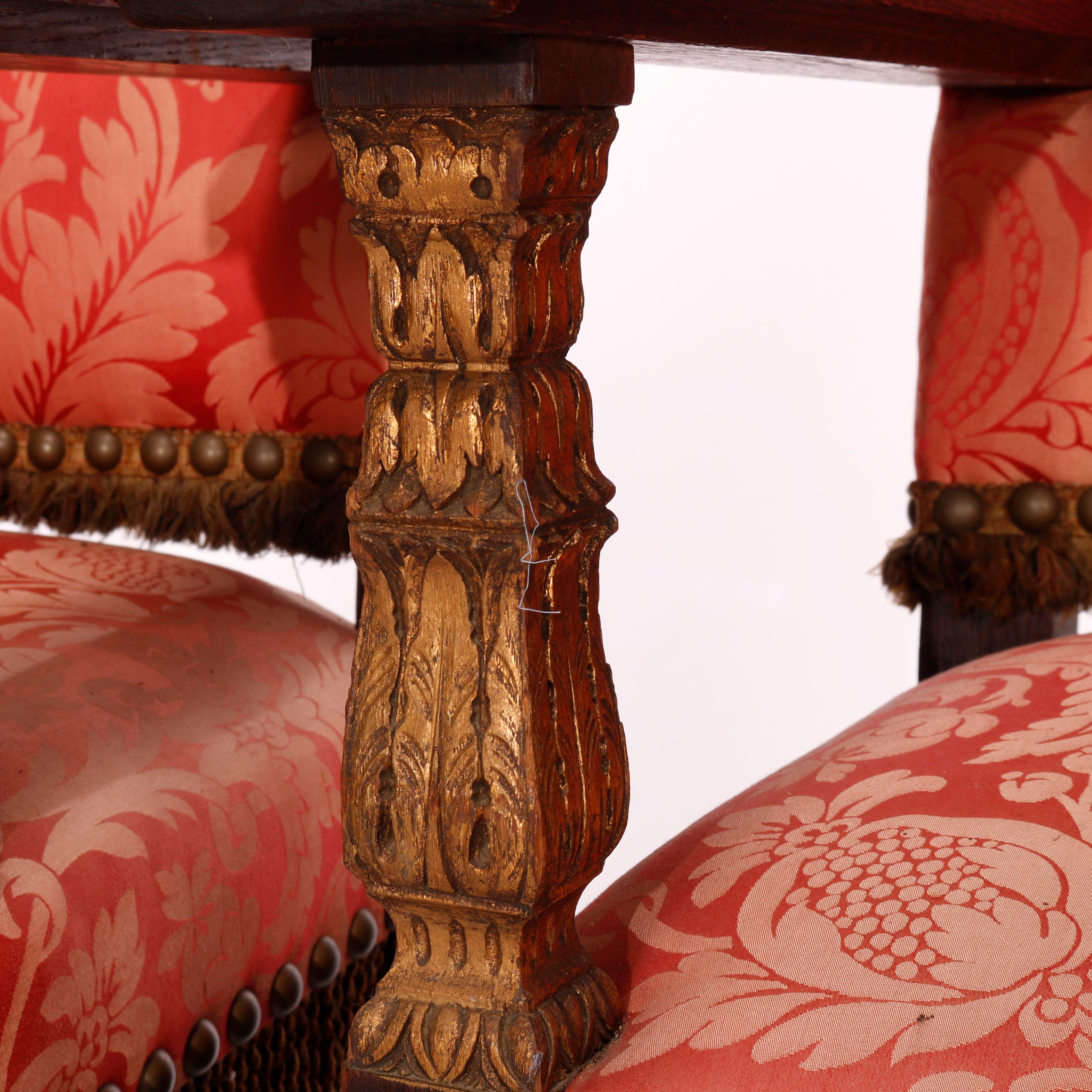 Antique Pair Monumental Moorish Parcel Gilt & Carved Oak Throne Chairs, c1910 14