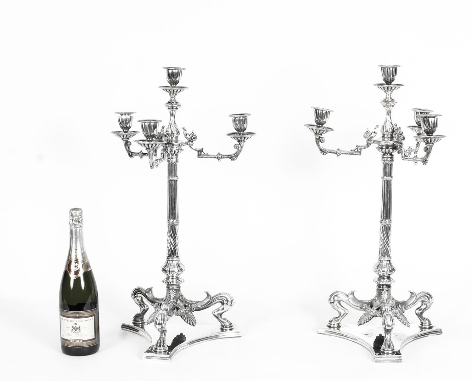 19th Century Pair of Neoclasscal Silver Plated 4-Light Candelabra Hodd & Linley 9