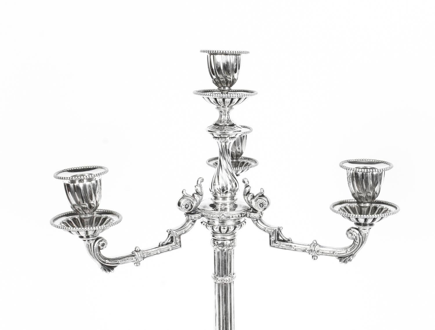 19th Century Pair of Neoclasscal Silver Plated 4-Light Candelabra Hodd & Linley In Good Condition In London, GB