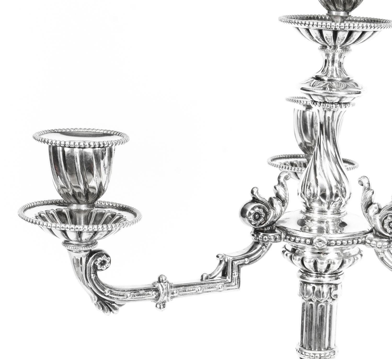 Late 19th Century 19th Century Pair of Neoclasscal Silver Plated 4-Light Candelabra Hodd & Linley