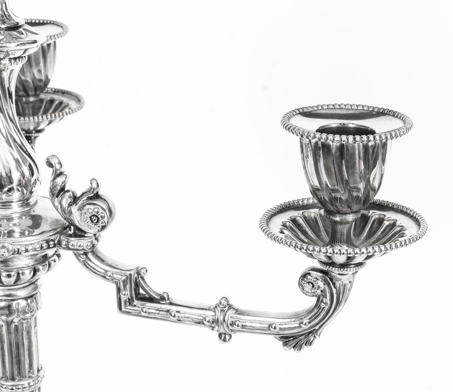 19th Century Pair of Neoclasscal Silver Plated 4-Light Candelabra Hodd & Linley 2