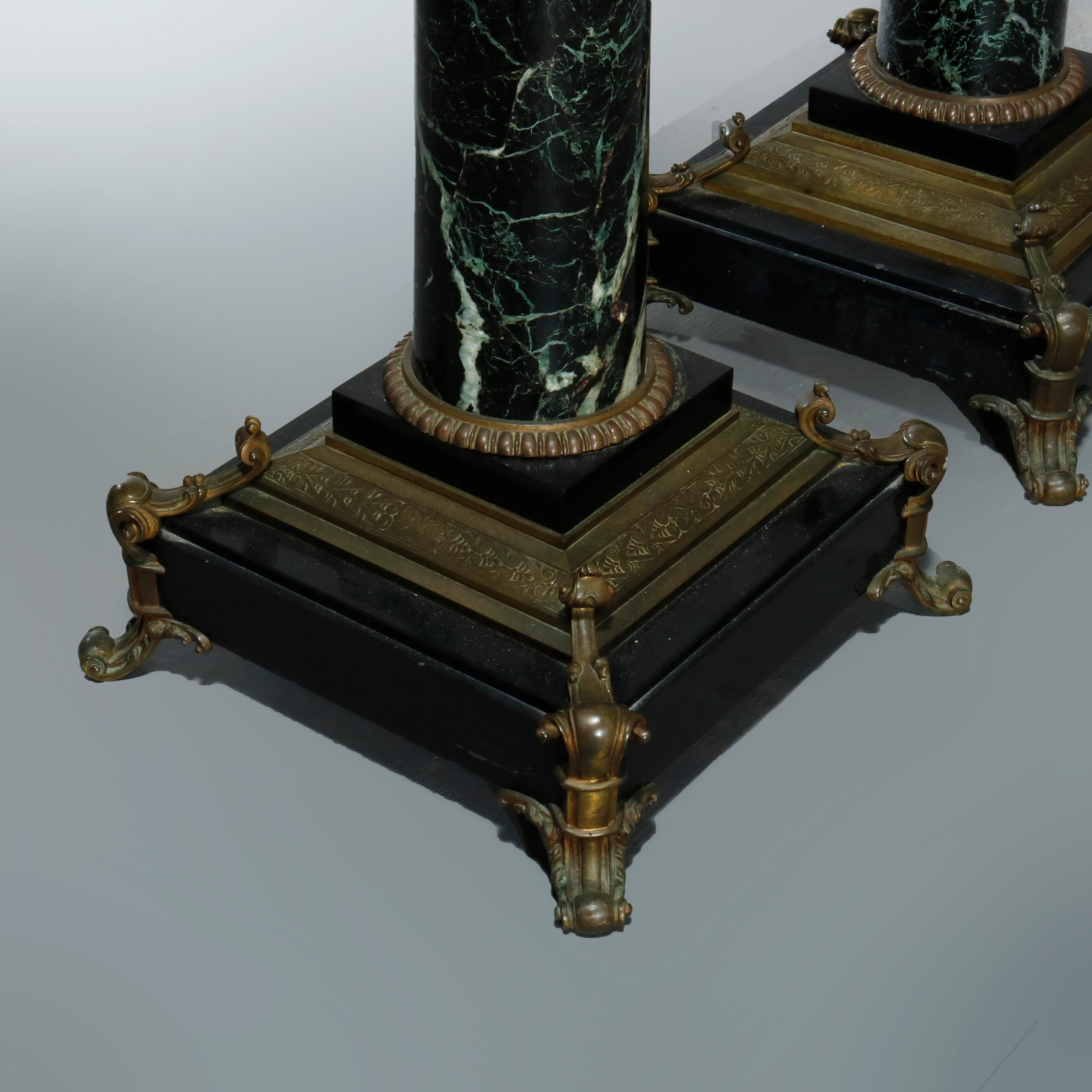 Antique Pair of Neoclassical Bronze & Marble Sculpture Pedestals, Circa 1880 8