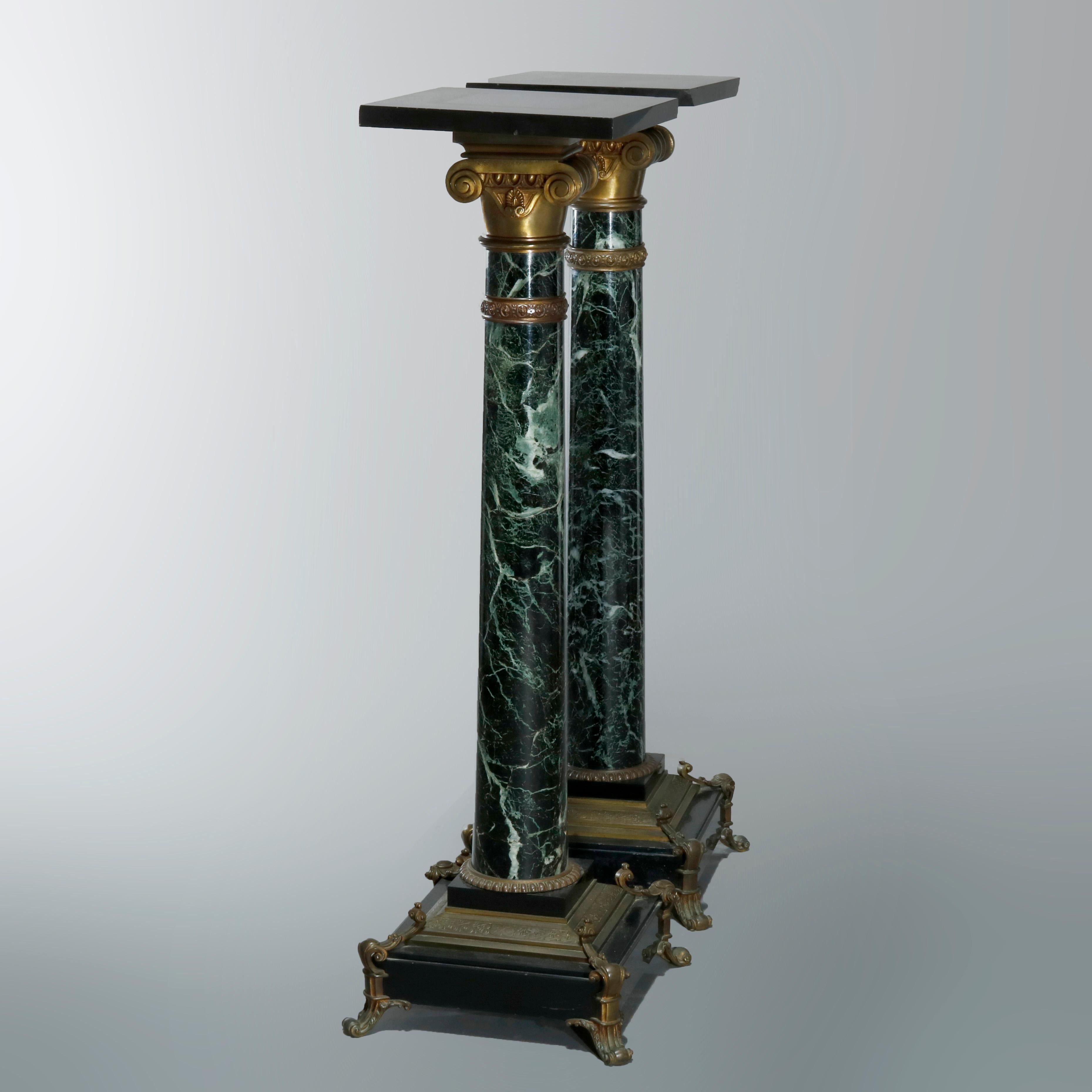 Antique Pair of Neoclassical Bronze & Marble Sculpture Pedestals, Circa 1880 11