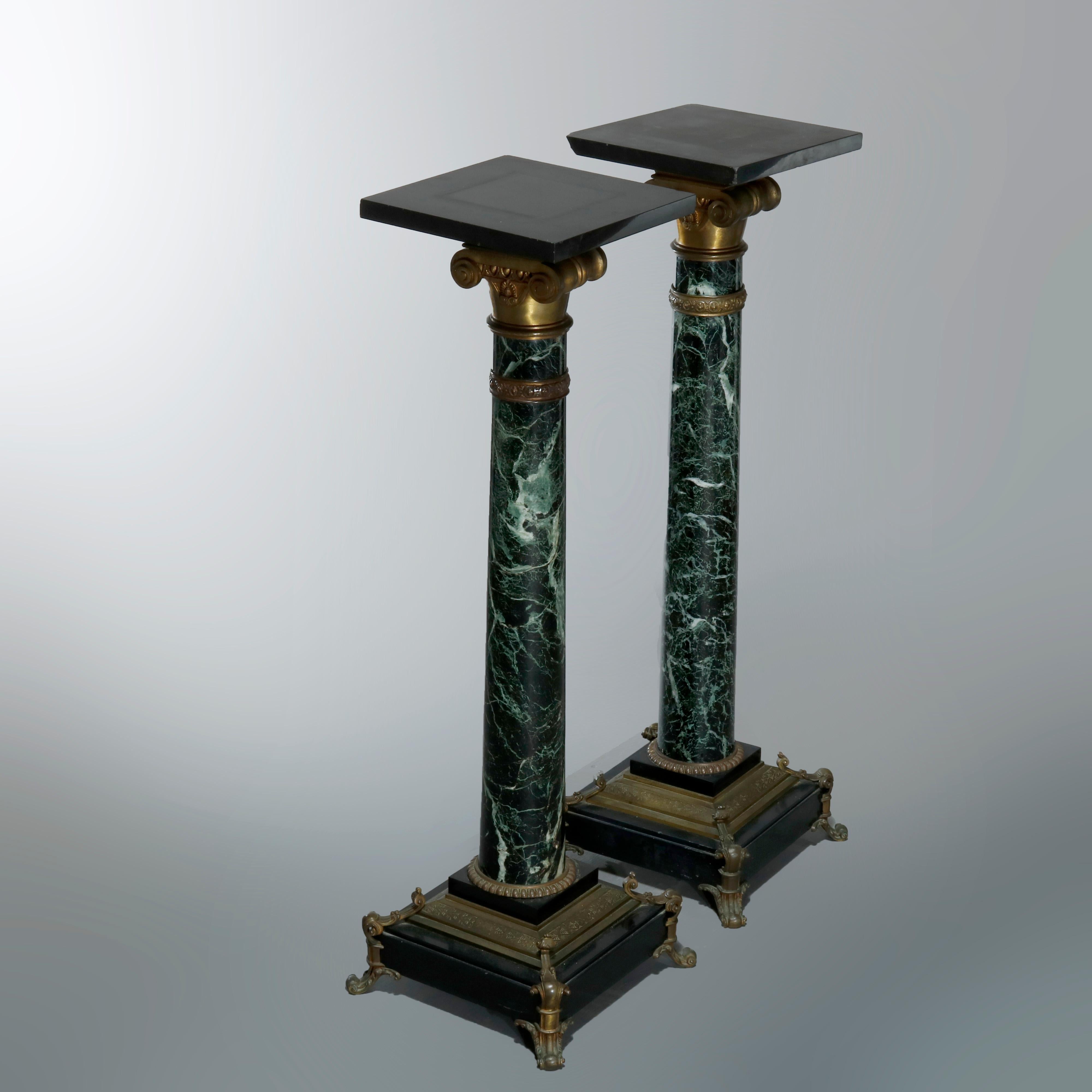 Antique Pair of Neoclassical Bronze & Marble Sculpture Pedestals, Circa 1880 12
