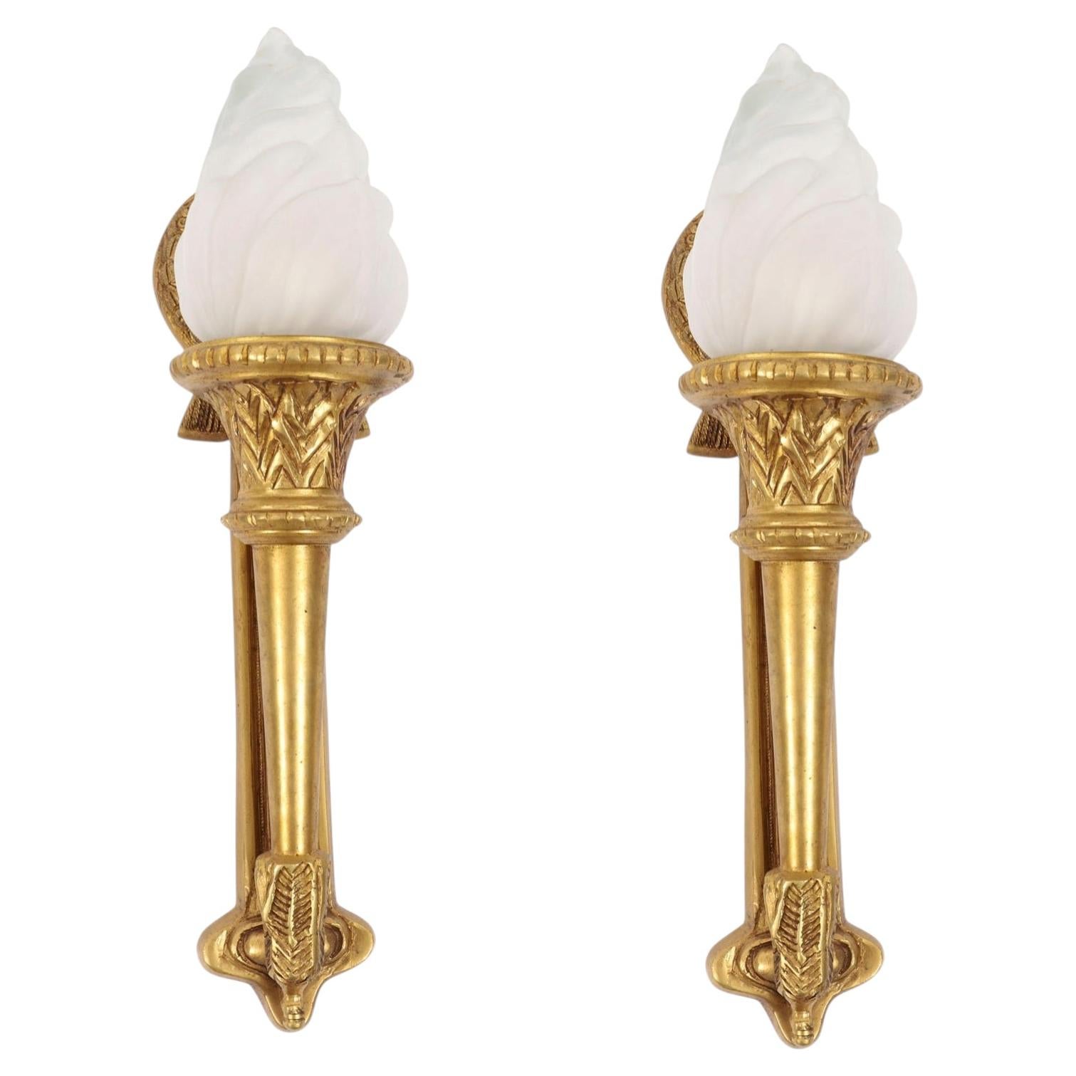 Antique Pair Neo-Classical Ormolu & Glass Wall lights 20th Century For Sale
