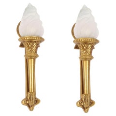 Antique Pair Neo-Classical Ormolu & Glass Wall lights 20th Century