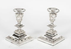 Antique Pair Neoclassical Silver Plated Candlesticks by Barker Bros Ltd, 19th C