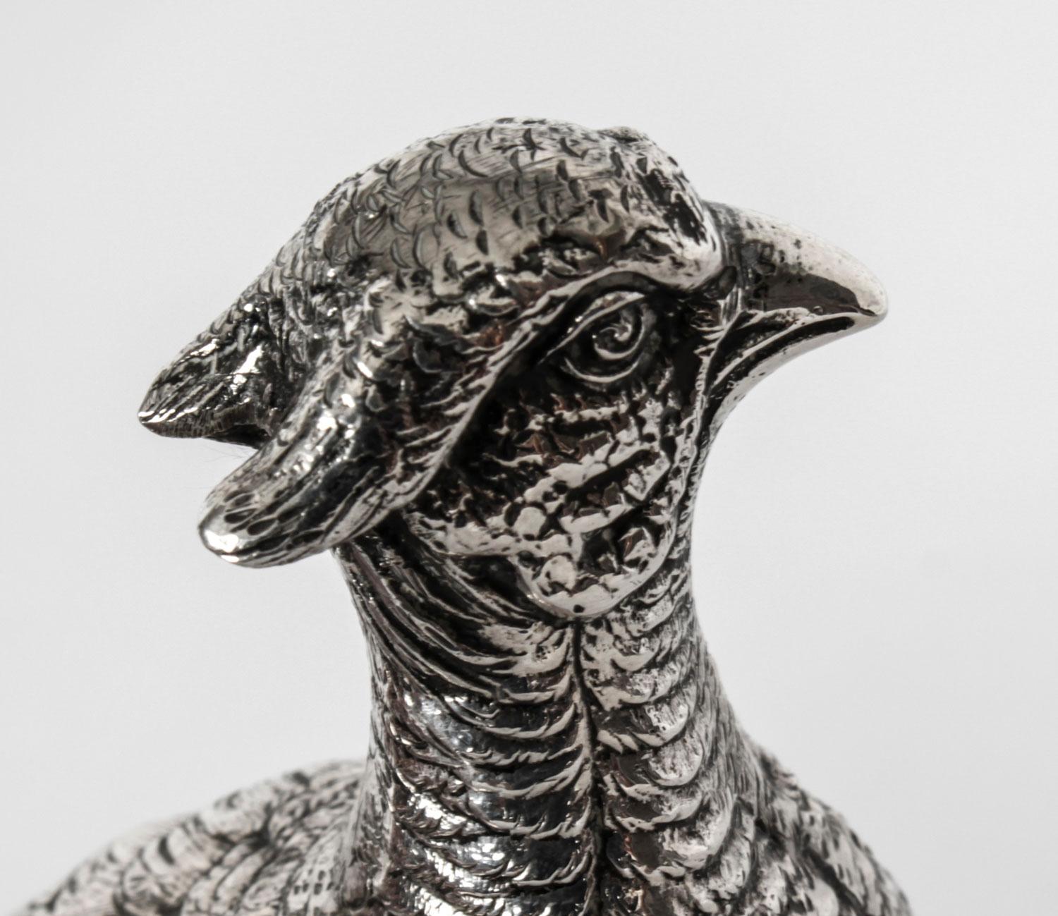 Antique Pair of German 800 Silver Pheasants, 19th Century 8