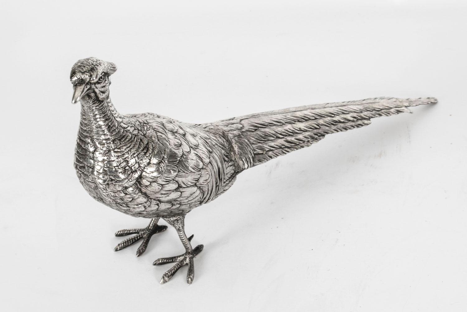 Antique Pair of German 800 Silver Pheasants, 19th Century 9