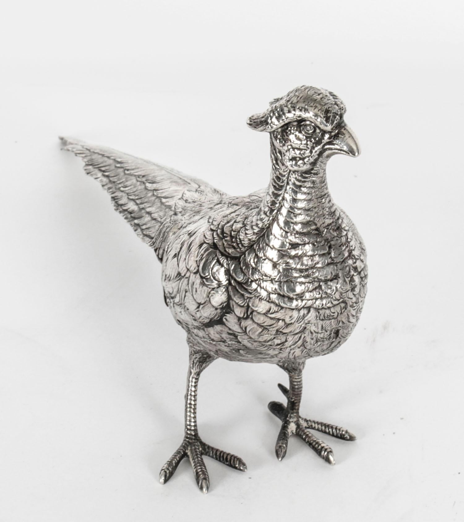 Antique Pair of German 800 Silver Pheasants, 19th Century 10