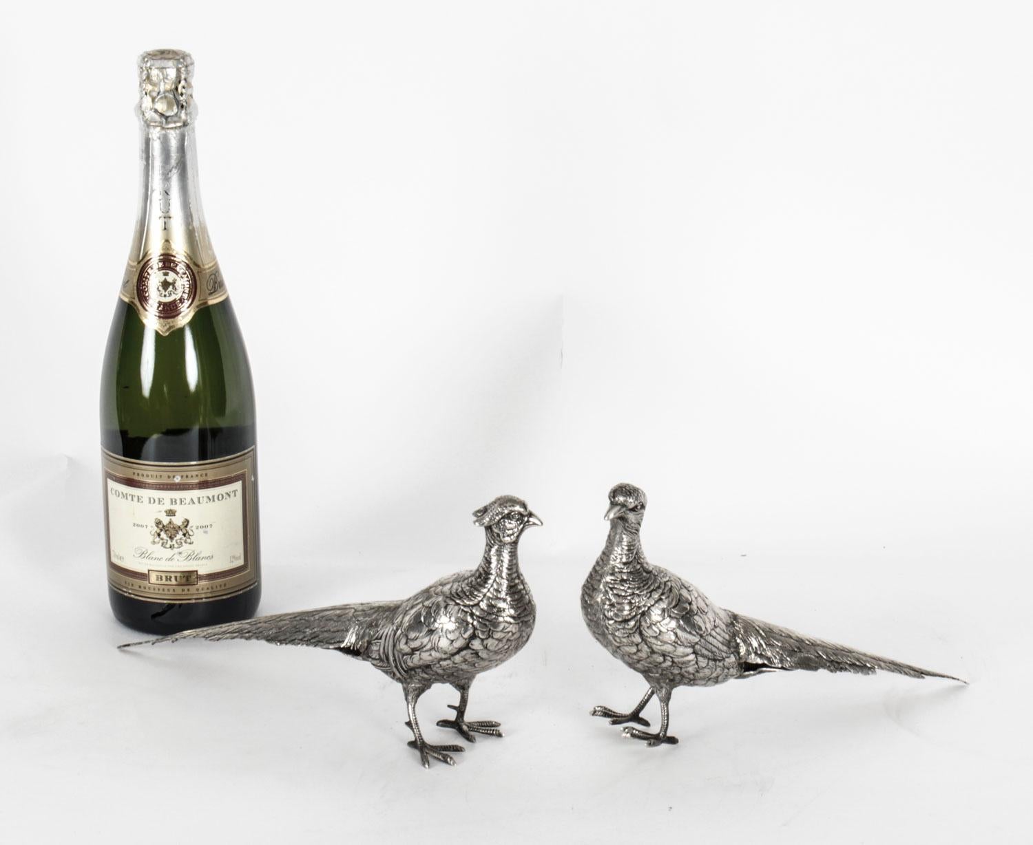 Antique Pair of German 800 Silver Pheasants, 19th Century 12