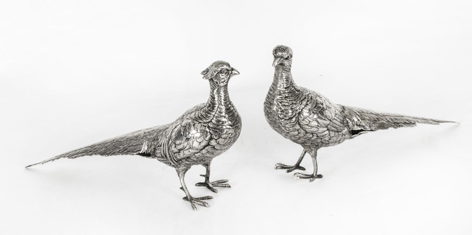 Antique Pair of German 800 Silver Pheasants, 19th Century 13