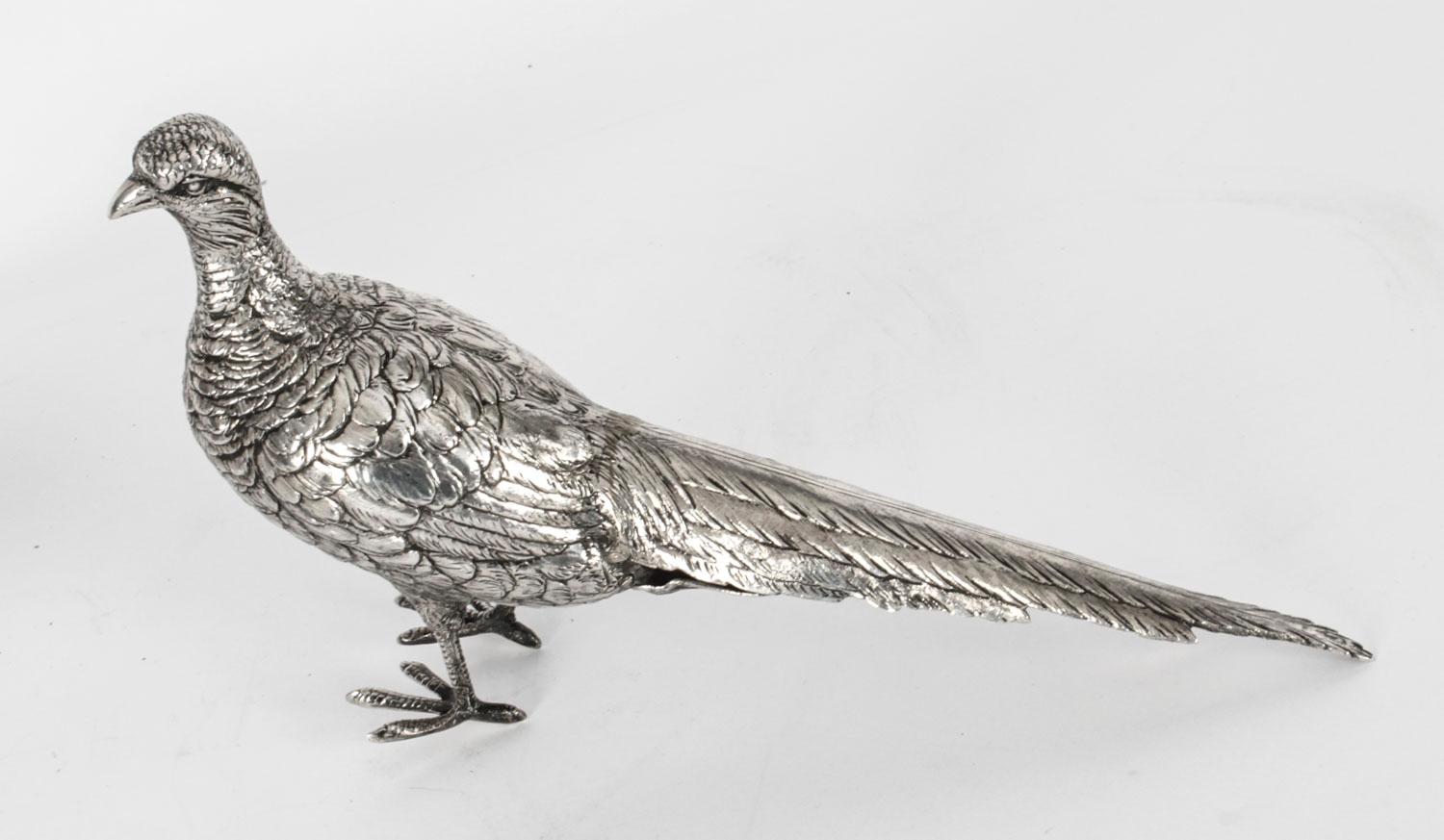 Antique Pair of German 800 Silver Pheasants, 19th Century In Good Condition In London, GB