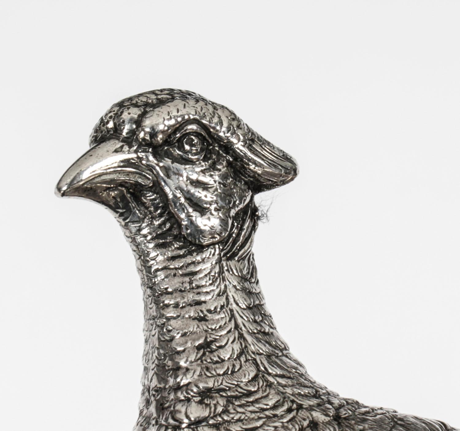Late 19th Century Antique Pair of German 800 Silver Pheasants, 19th Century