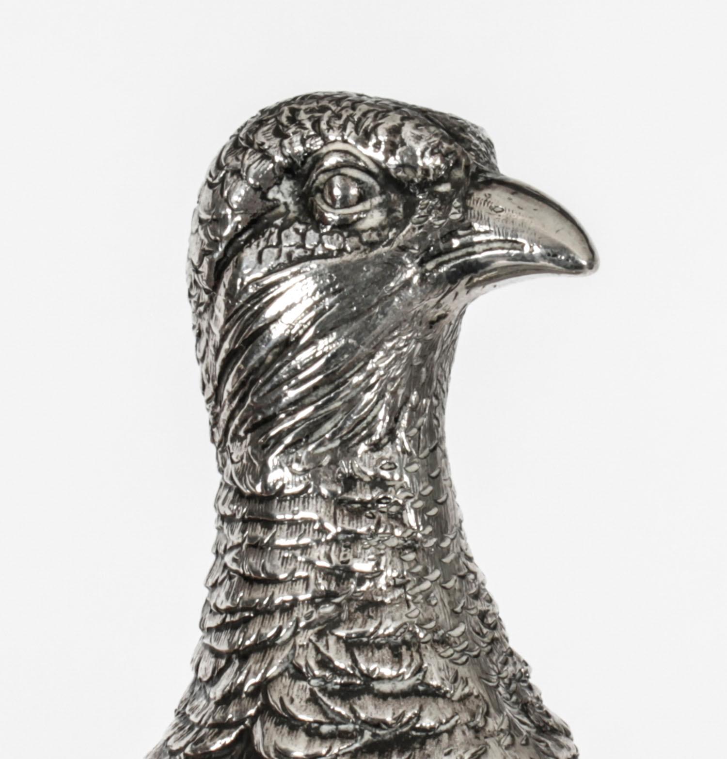 Antique Pair of German 800 Silver Pheasants, 19th Century 1