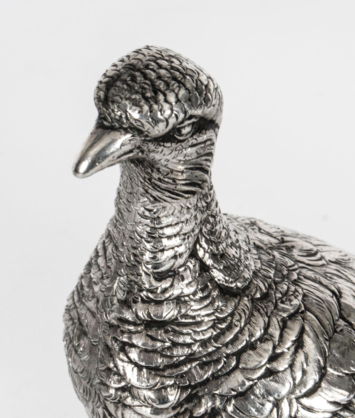 Antique Pair of German 800 Silver Pheasants, 19th Century 2
