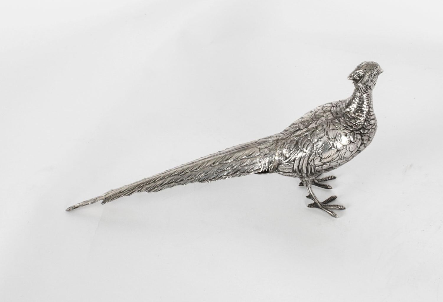 Antique Pair of German 800 Silver Pheasants, 19th Century 3