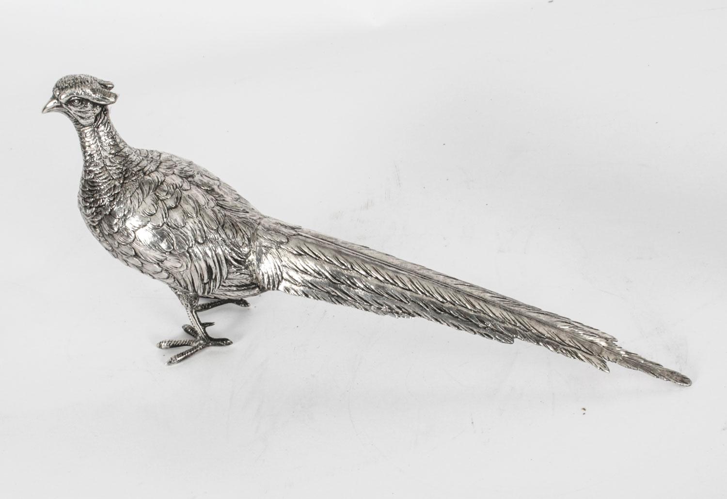 Antique Pair of German 800 Silver Pheasants, 19th Century 4