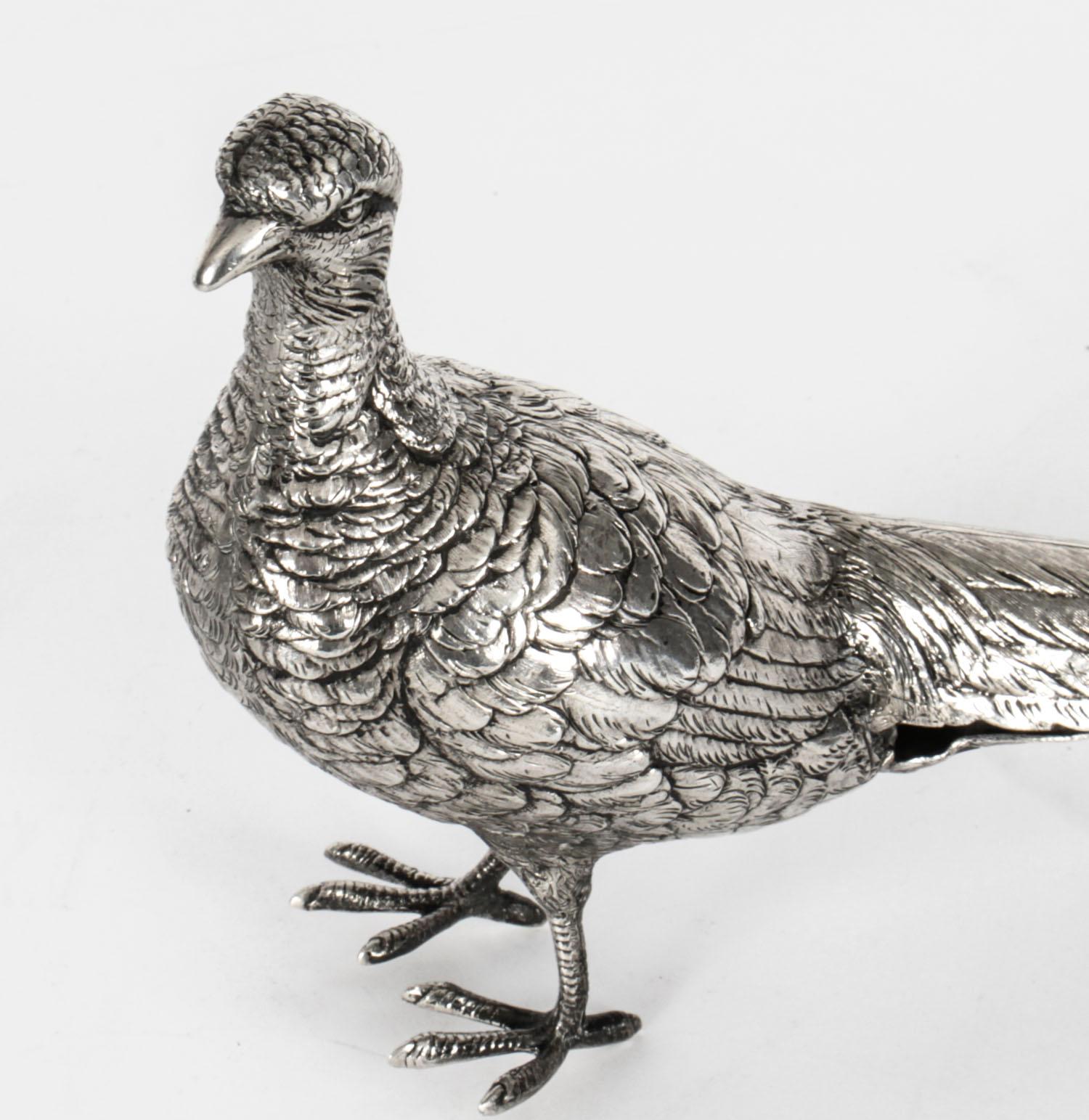 Antique Pair of German 800 Silver Pheasants, 19th Century 5