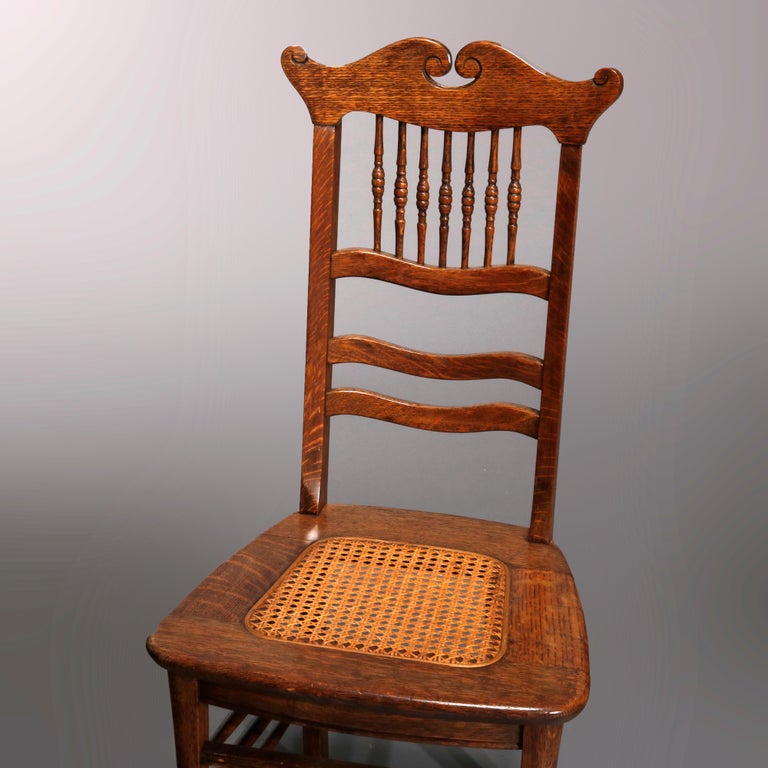 Antique Pair of Oak Spindle Back and Cane Seat Side Chairs, circa 1900