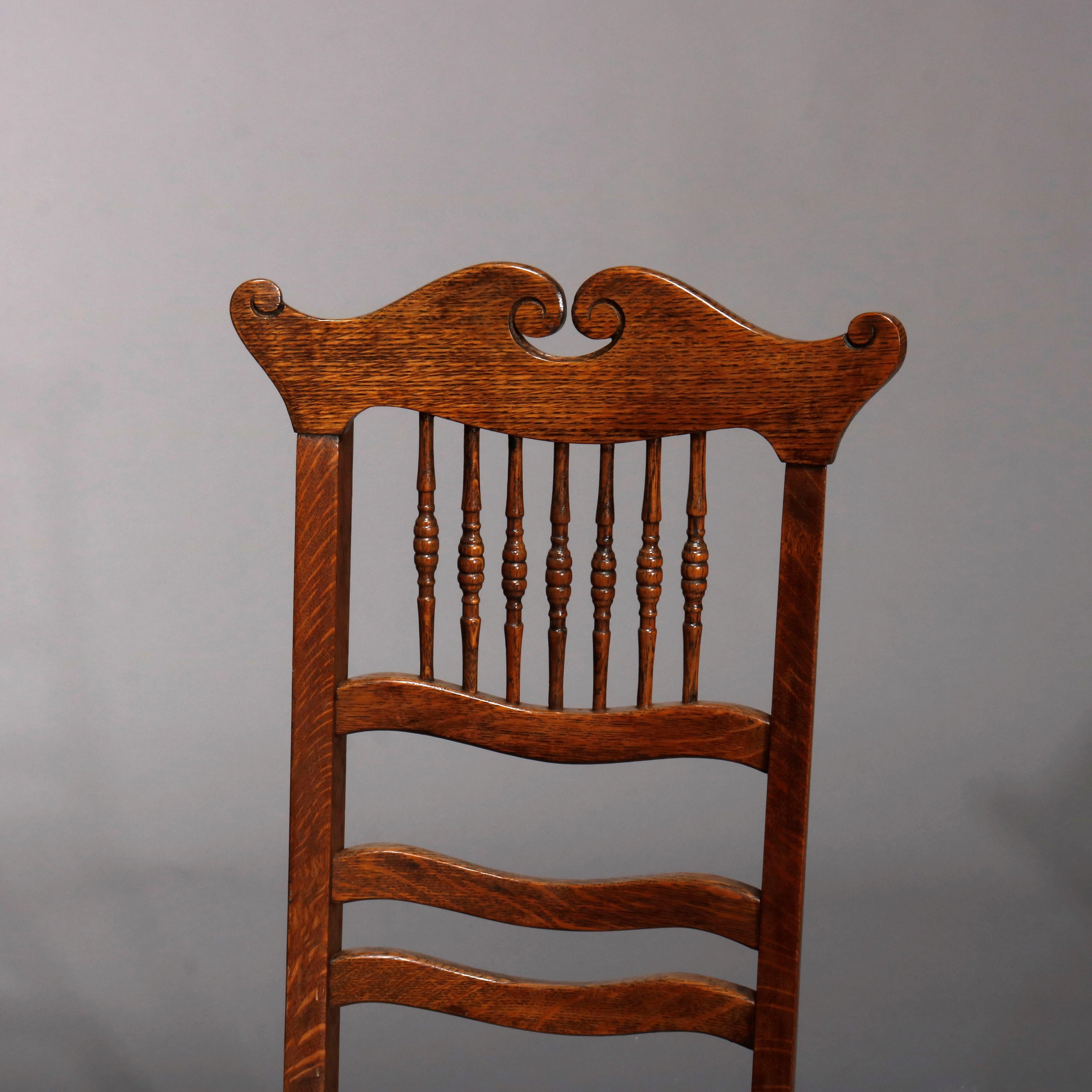 Primitive Antique Pair of Oak Spindle Back and Cane Seat Side Chairs, circa 1900