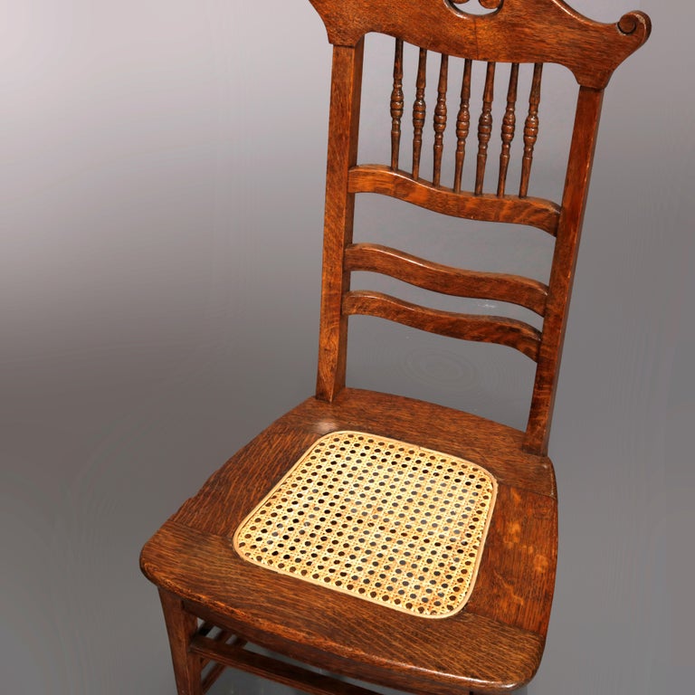 Antique Pair of Oak Spindle Back and Cane Seat Side Chairs, circa 1900