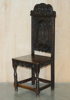 ANTIQUE PAIR OF 17TH CENTURY JACOBEAN ENGLISH OAK CHAIRS FROM THE FILM HELLBOy