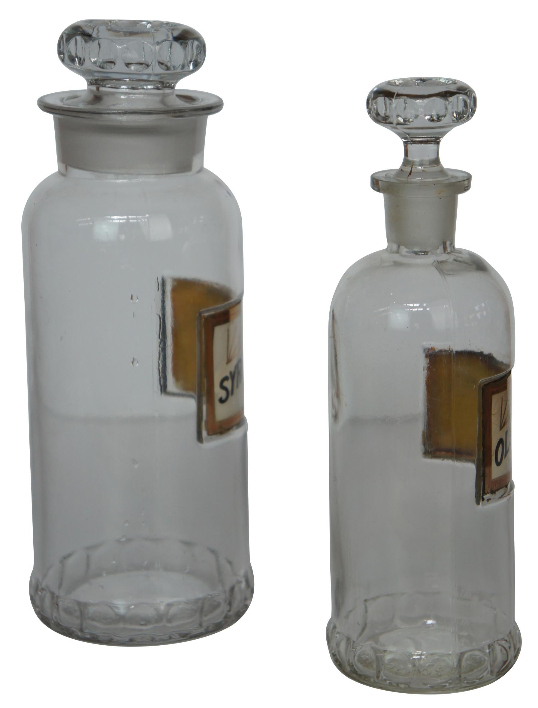 Victorian Antique Pair of 1891 Glass Apothecary Pharmacy Chemist Bottles Decanter Jar